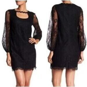 TRINA TURK NEW Size 12 Black Lace Mini Dress Long‎ Sheer Sleeve Party Cocktail